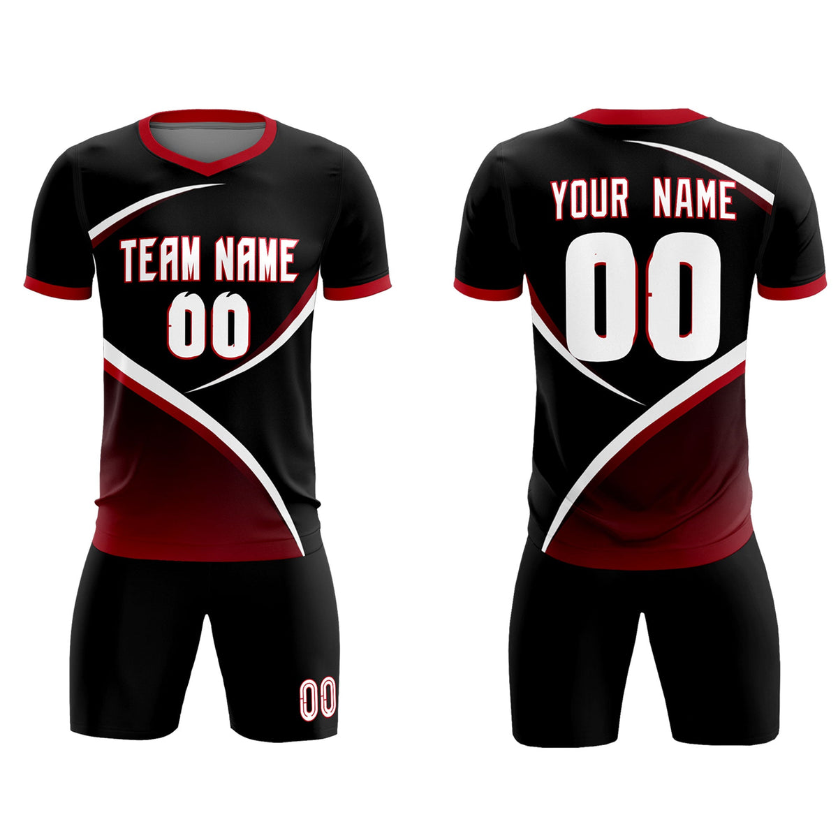 Custom Black Red Color Block Training Uniform For Men Soccer Sets Jersey