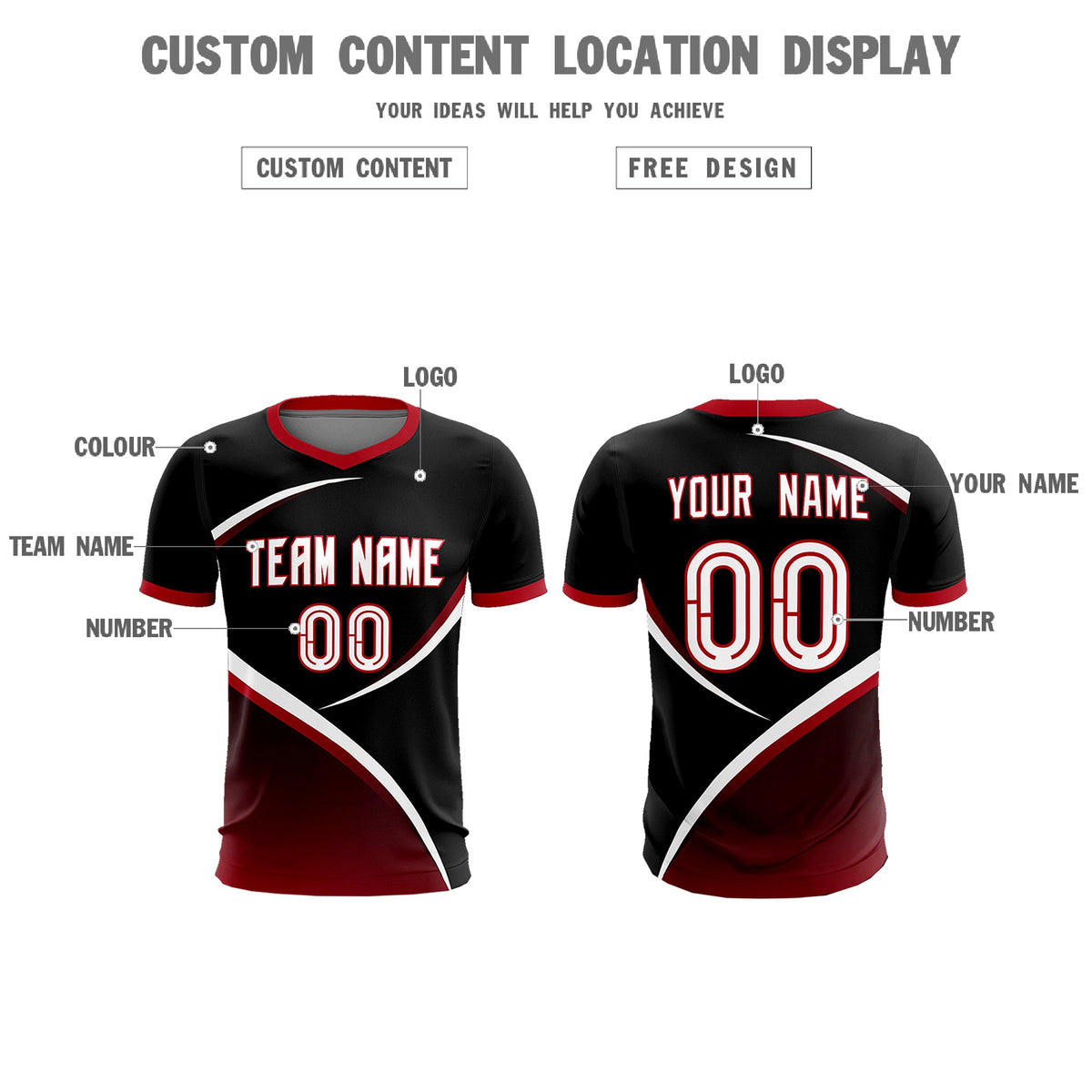 Custom Black Red Color Block Training Uniform For Men Soccer Sets Jersey
