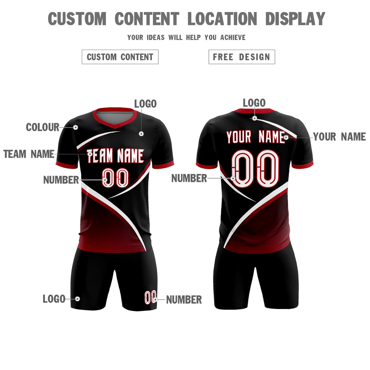 Custom Black Red Color Block Training Uniform For Men Soccer Sets Jersey