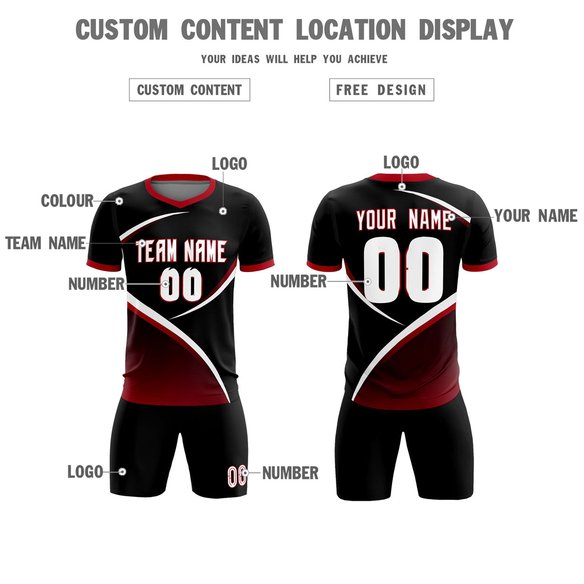 Custom Black Red Color Block Training Uniform For Men Soccer Sets Jersey
