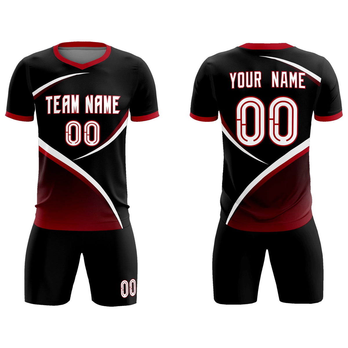 Custom Black Red Color Block Training Uniform For Men Soccer Sets Jersey