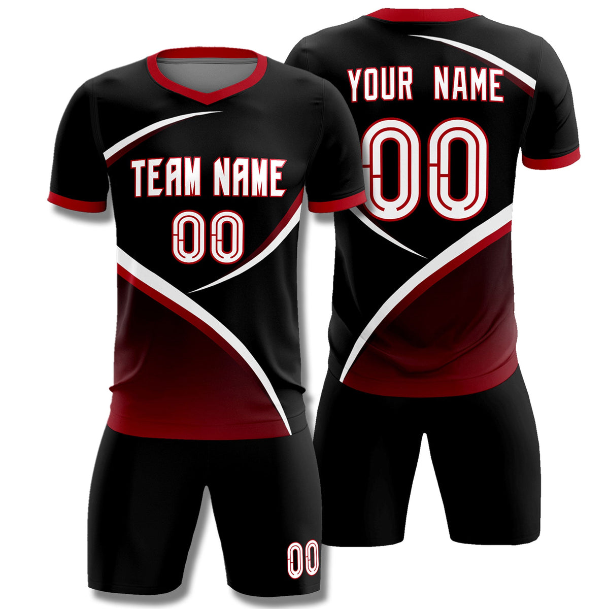 Custom Black Red Color Block Training Uniform For Men Soccer Sets Jersey