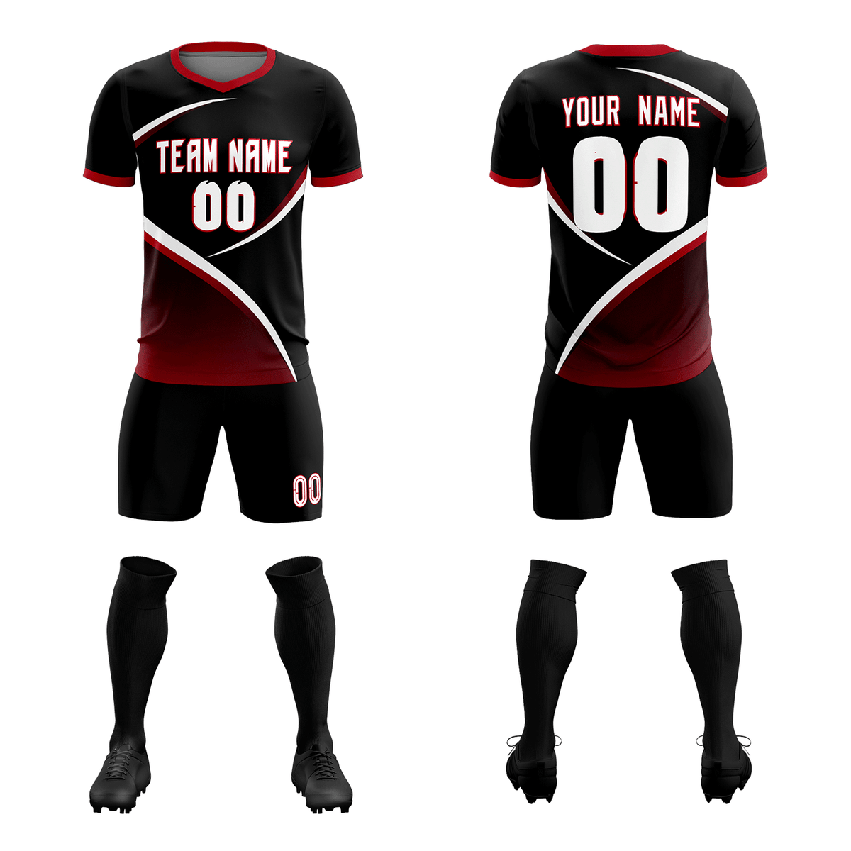 Custom Black Red Color Block Training Uniform For Men Soccer Sets Jersey