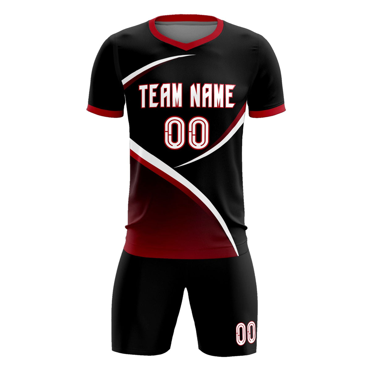 Custom Black Red Color Block Training Uniform For Men Soccer Sets Jersey