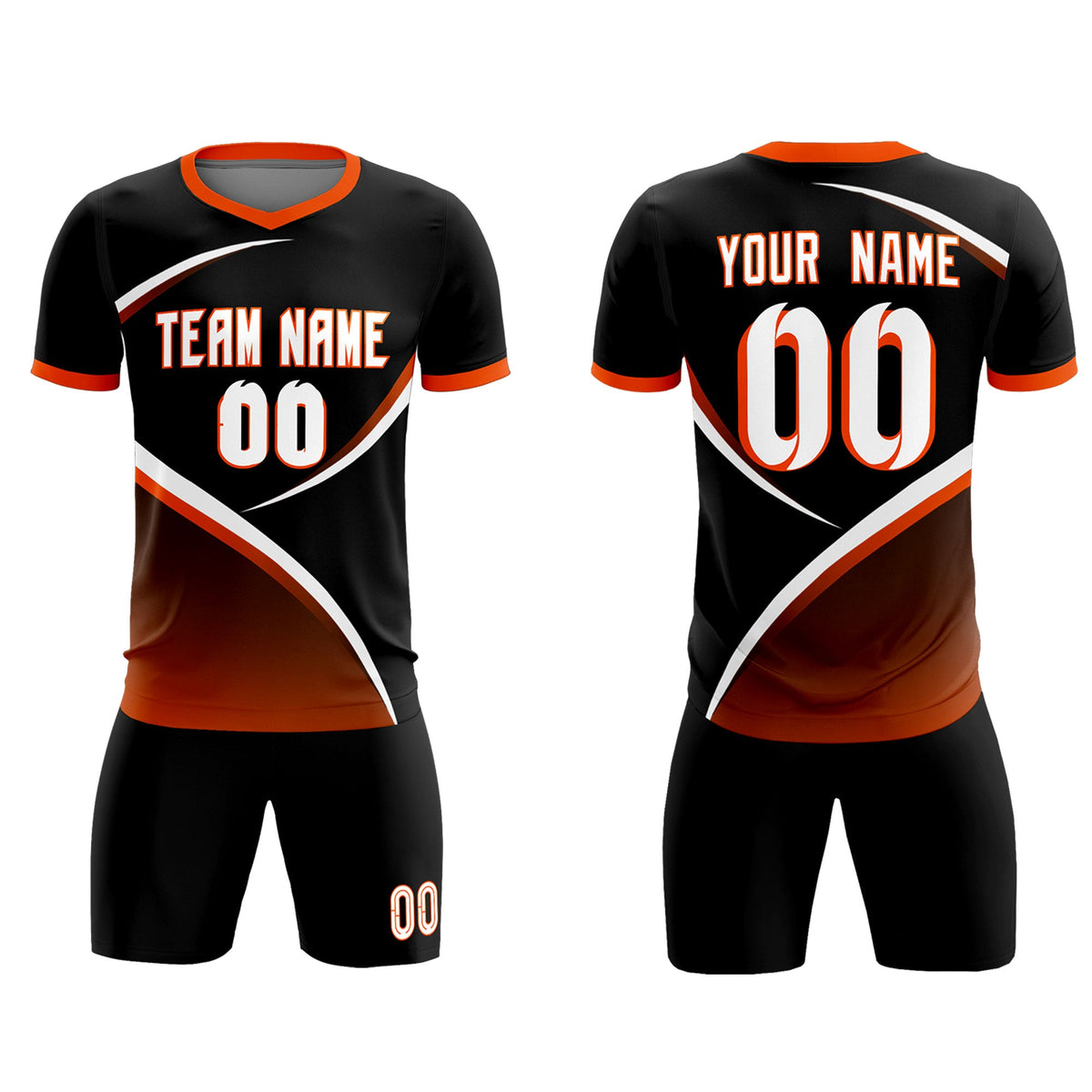 Custom Black Orange Color Block Training Uniform For Men Soccer Sets Jersey