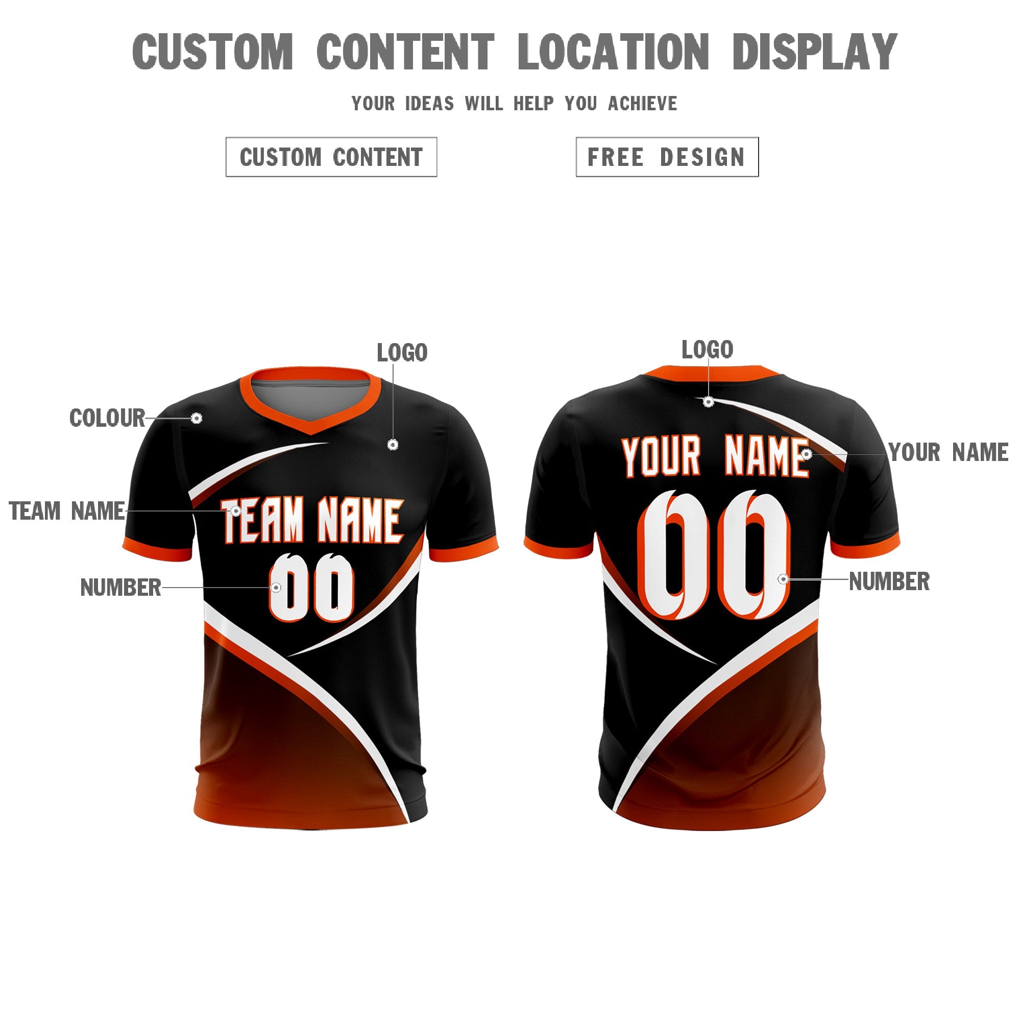 Custom Black Orange Color Block Training Uniform For Men Soccer Sets Jersey