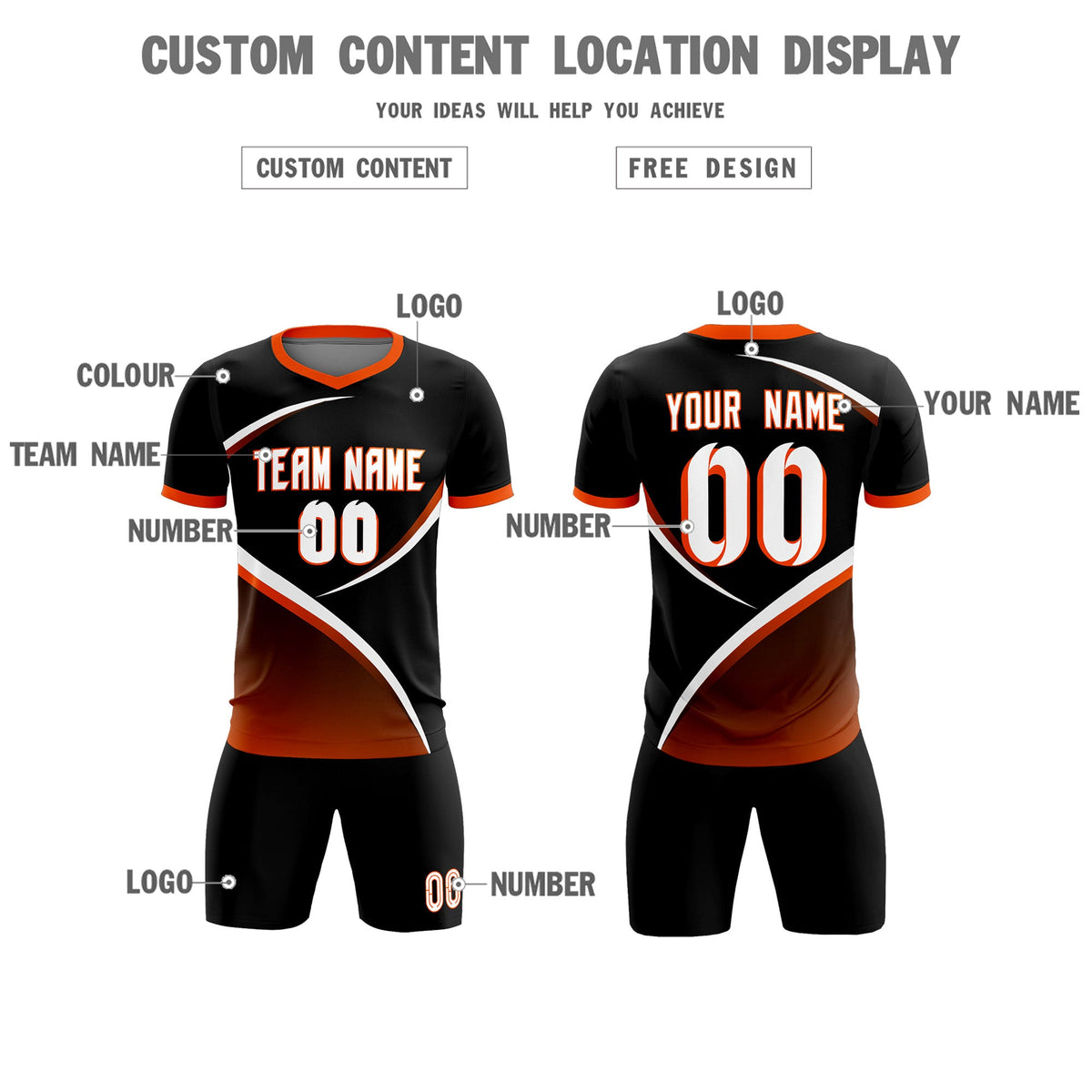 Custom Black Orange Color Block Training Uniform For Men Soccer Sets Jersey