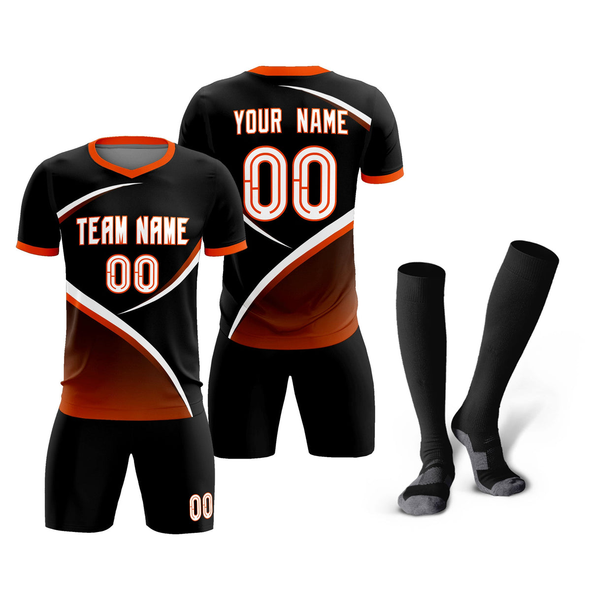 Custom Black Orange Color Block Training Uniform For Men Soccer Sets Jersey