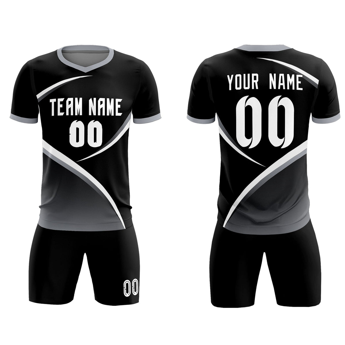 Custom Black Gray Color Block Training Uniform For Men Soccer Sets Jersey