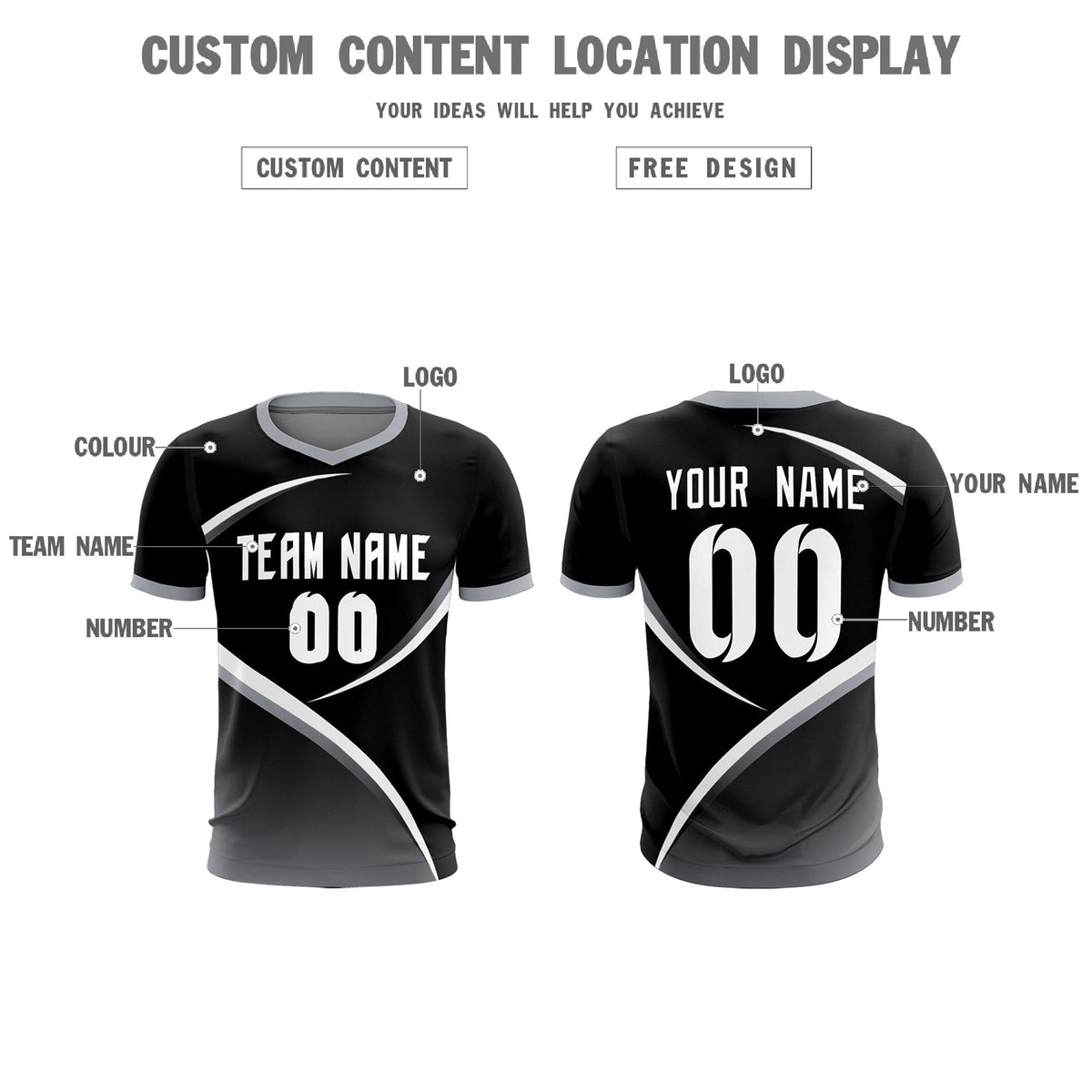 Custom Black Gray Color Block Training Uniform For Men Soccer Sets Jersey