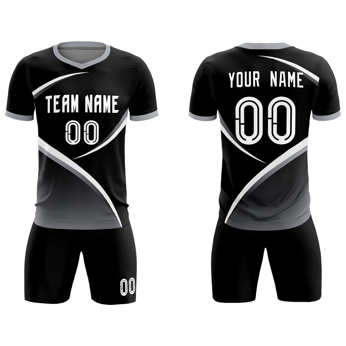 Custom Black Gray Color Block Training Uniform For Men Soccer Sets Jersey