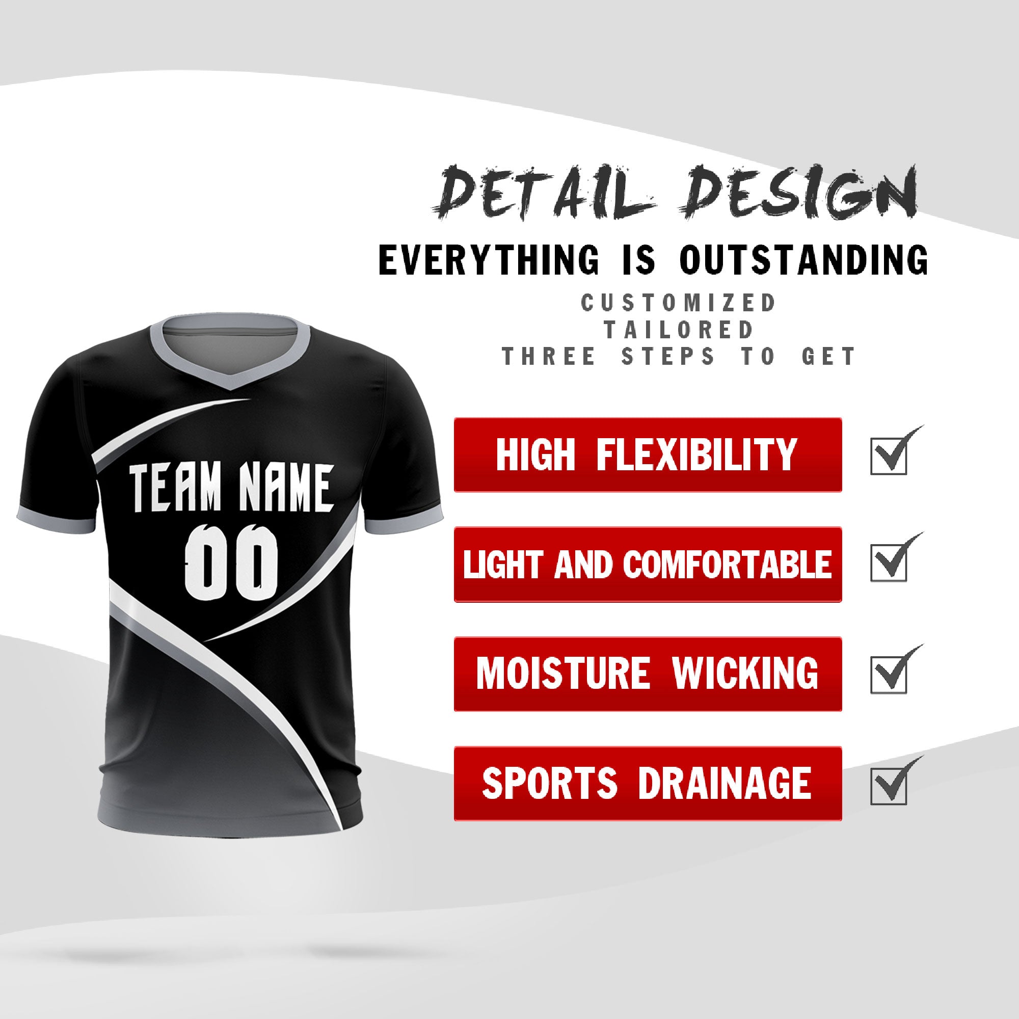 Custom Black Gray Color Block Training Uniform For Men Soccer Sets Jersey