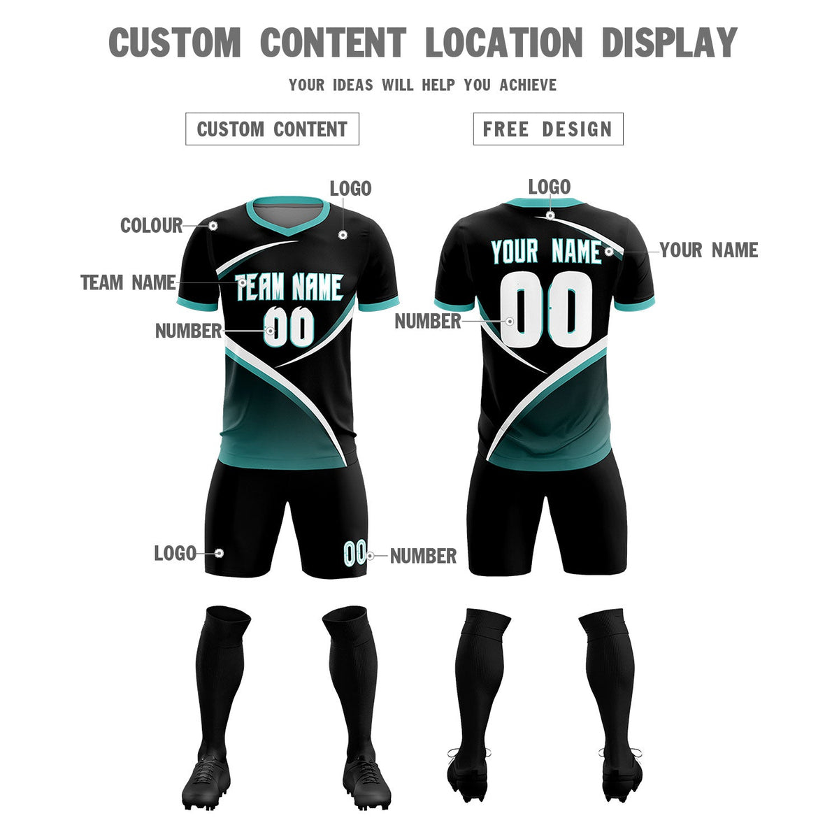 Custom Black Bright Green Color Block Training Uniform For Men Soccer Sets Jersey