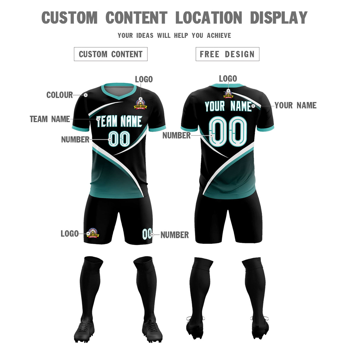 Custom Black Bright Green Color Block Training Uniform For Men Soccer Sets Jersey