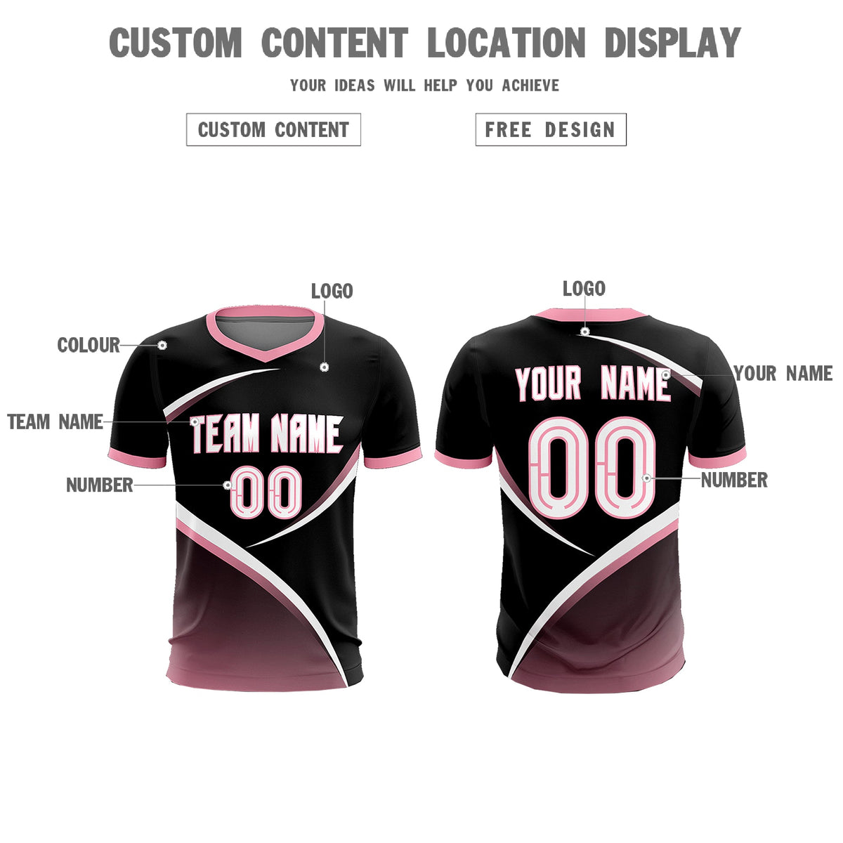 Custom Black Light Pink Color Block Training Uniform For Men Soccer Sets Jersey