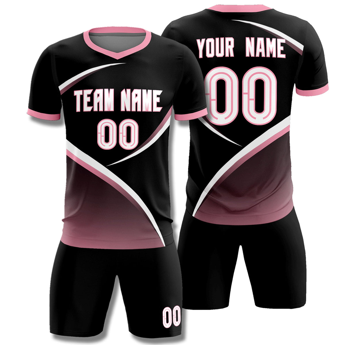 Custom Black Light Pink Color Block Training Uniform For Men Soccer Sets Jersey