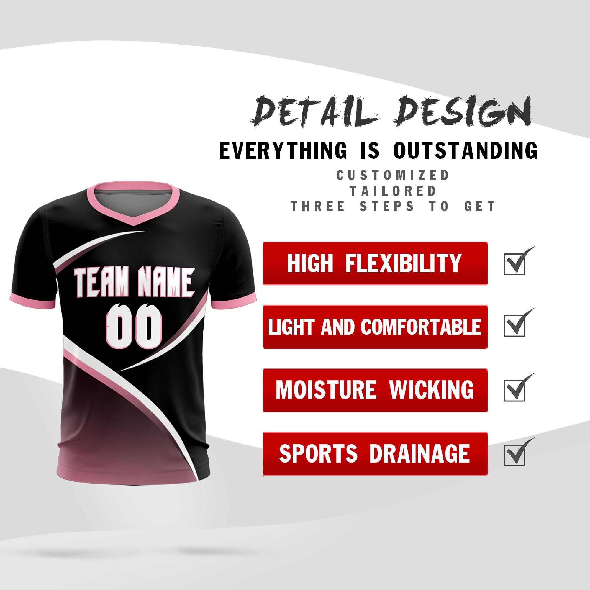 Custom Black Light Pink Color Block Training Uniform For Men Soccer Sets Jersey