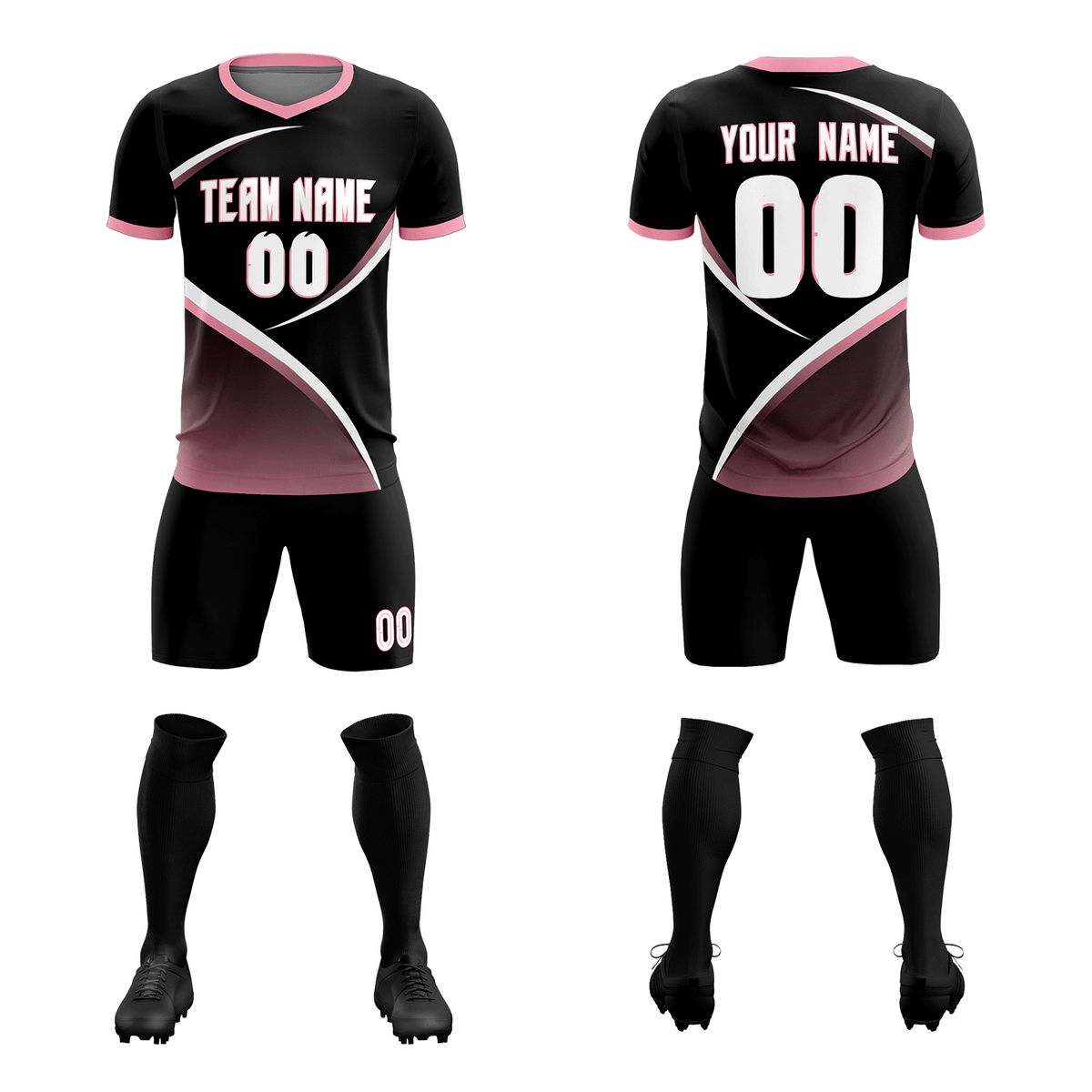 Custom Black Light Pink Color Block Training Uniform For Men Soccer Sets Jersey