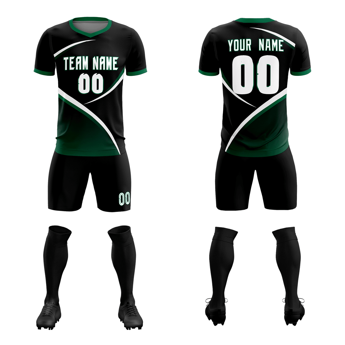 Custom Black Kelly Green Color Block Training Uniform For Men Soccer Sets Jersey