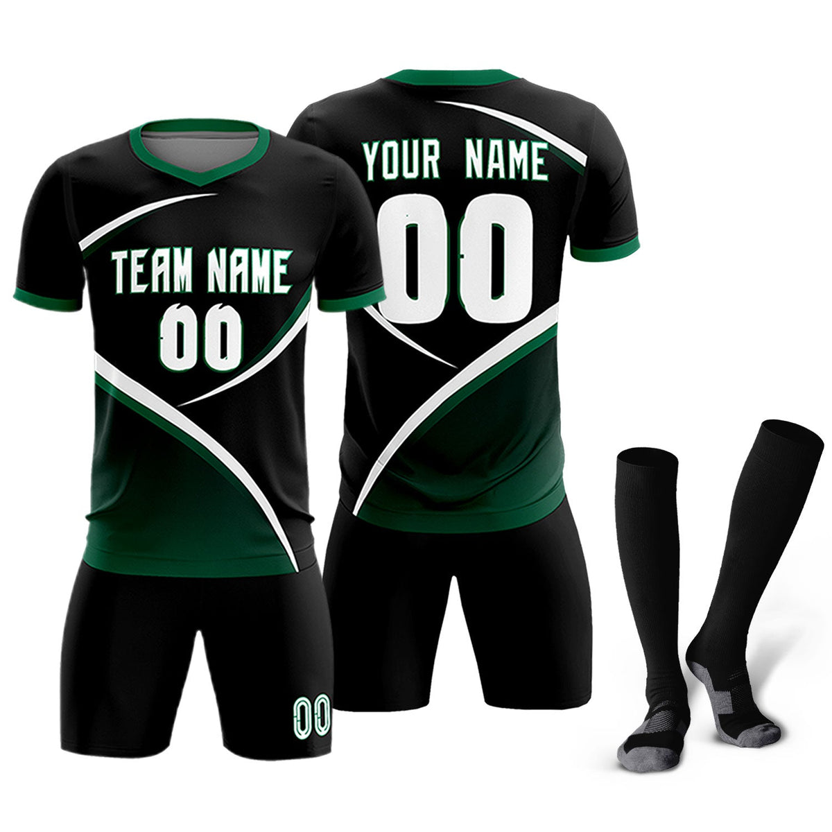 Custom Black Kelly Green Color Block Training Uniform For Men Soccer Sets Jersey