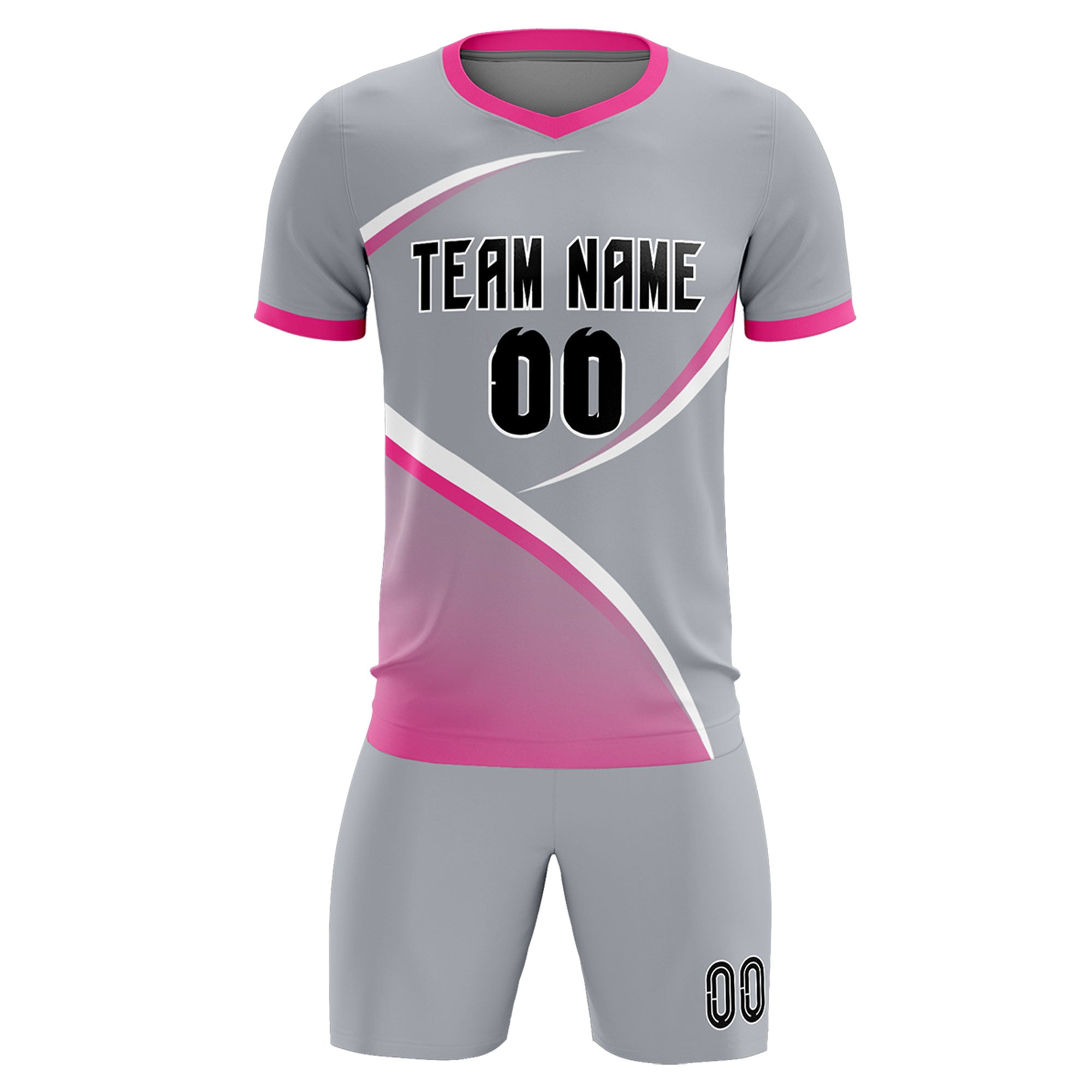 Custom Gray Pink Color Block Training Uniform For Men Soccer Sets Jersey