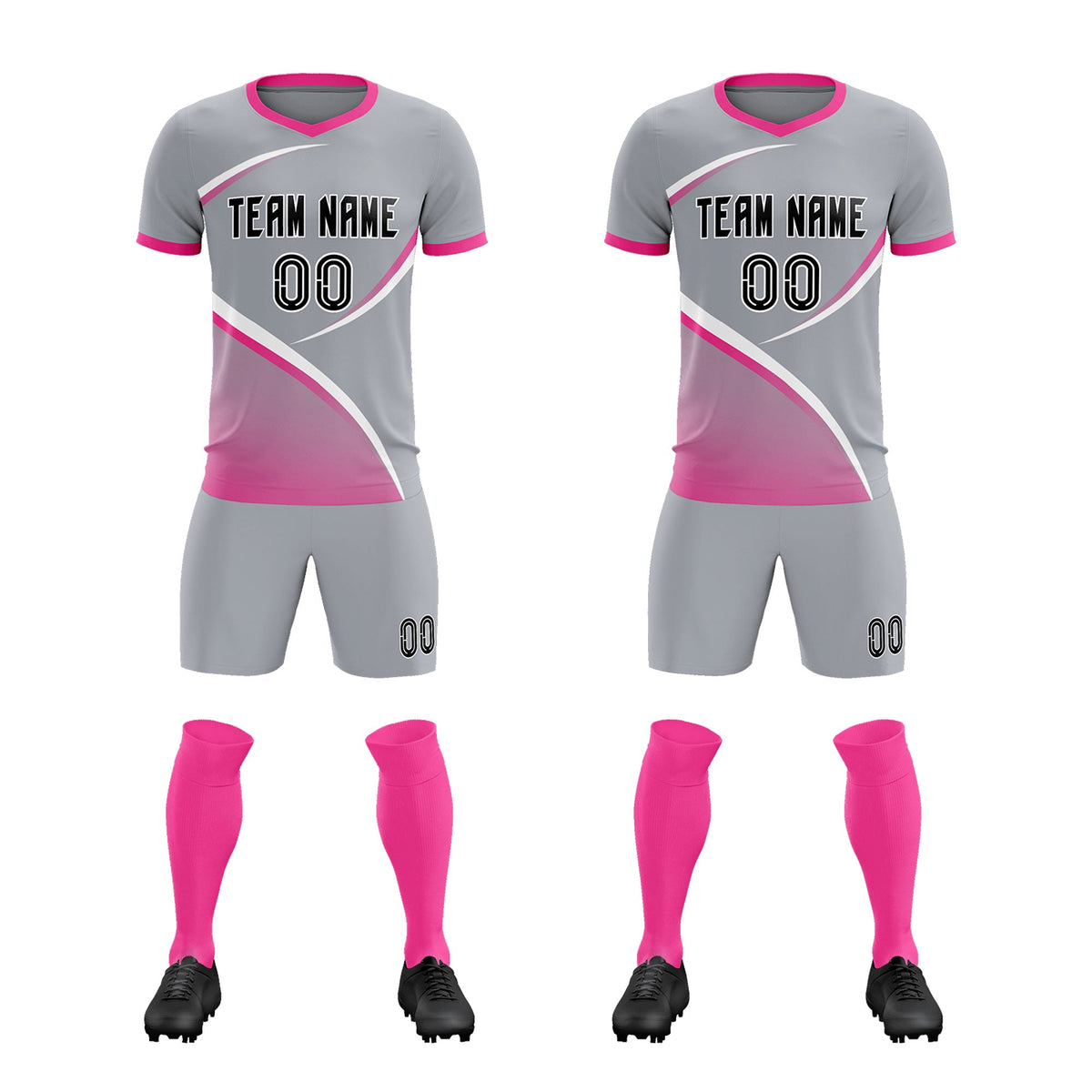 Custom Gray Pink Color Block Training Uniform For Men Soccer Sets Jersey