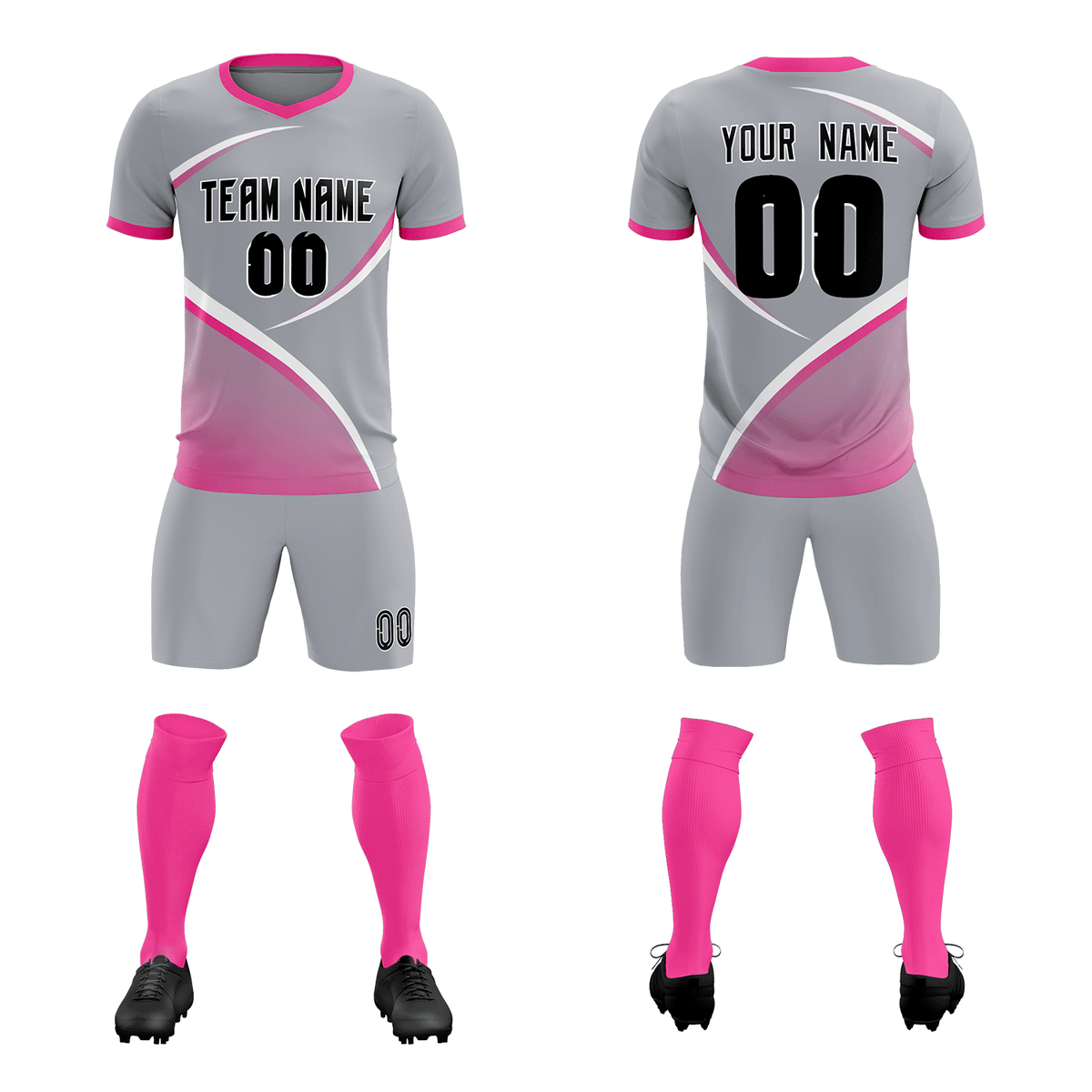 Custom Gray Pink Color Block Training Uniform For Men Soccer Sets Jersey