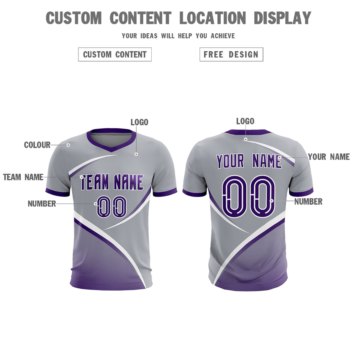 Custom Gray Purple Color Block Training Uniform For Men Soccer Sets Jersey