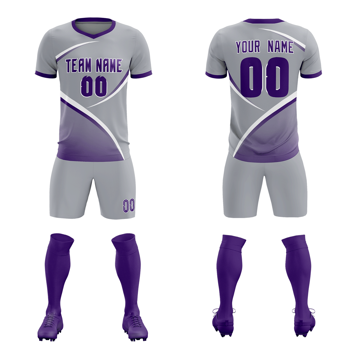 Custom Gray Purple Color Block Training Uniform For Men Soccer Sets Jersey