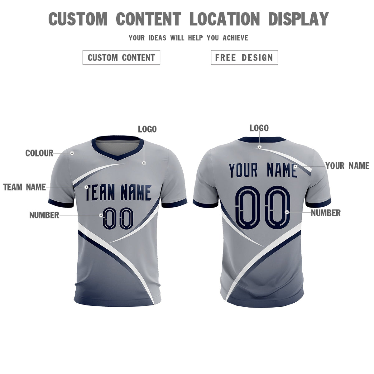 Custom Gray Navy Color Block Training Uniform For Men Soccer Sets Jersey