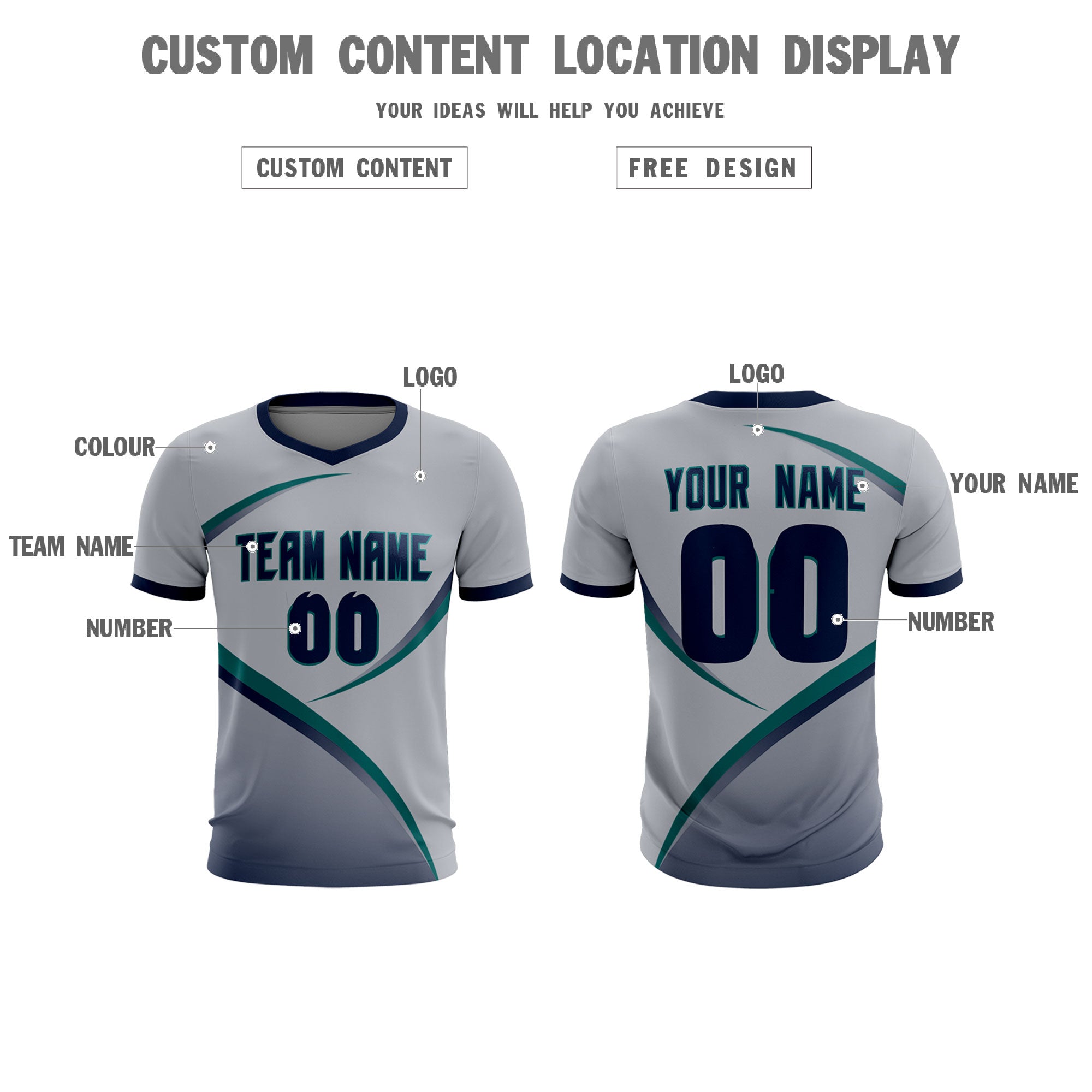 Custom Gray Navy Color Block Training Uniform For Men Soccer Sets Jersey