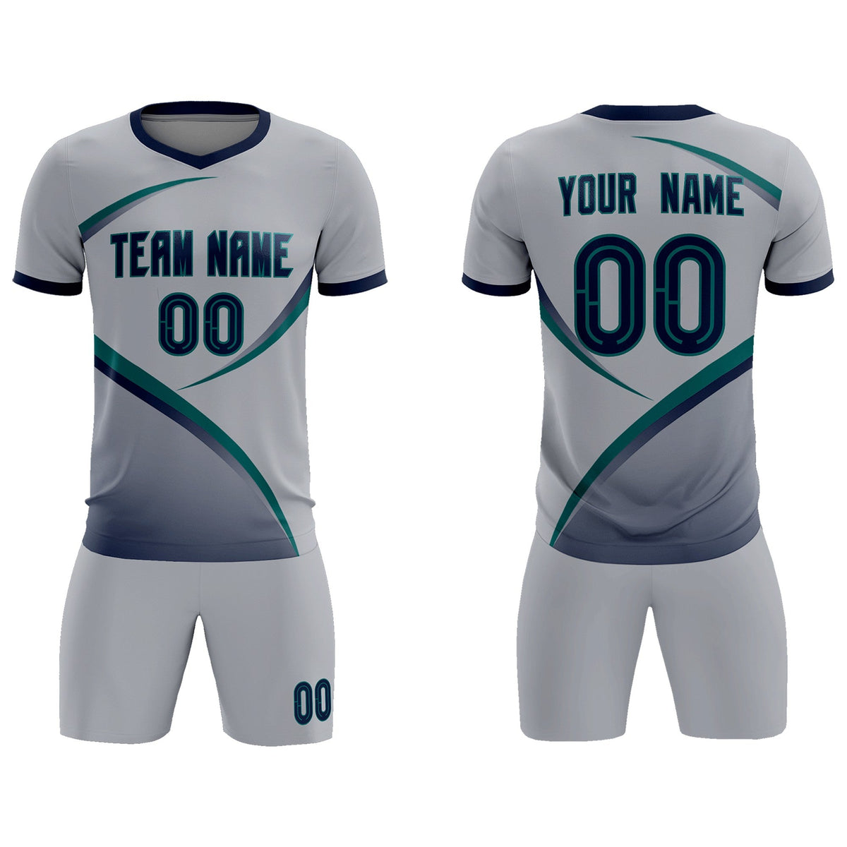 Custom Gray Navy Color Block Training Uniform For Men Soccer Sets Jersey
