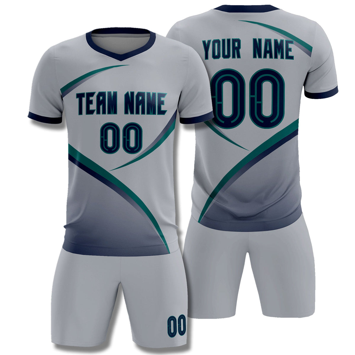 Custom Gray Navy Color Block Training Uniform For Men Soccer Sets Jersey