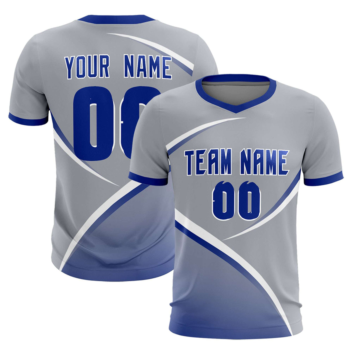 Custom Gray Royal Color Block Training Uniform For Men Soccer Sets Jersey