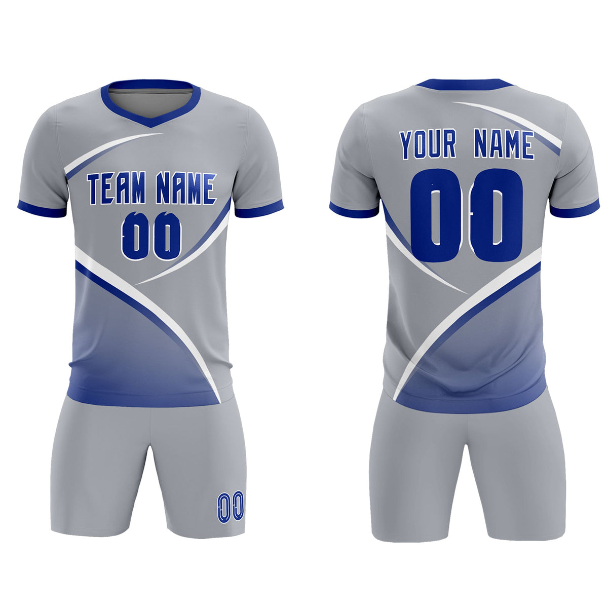 Custom Gray Royal Color Block Training Uniform For Men Soccer Sets Jersey
