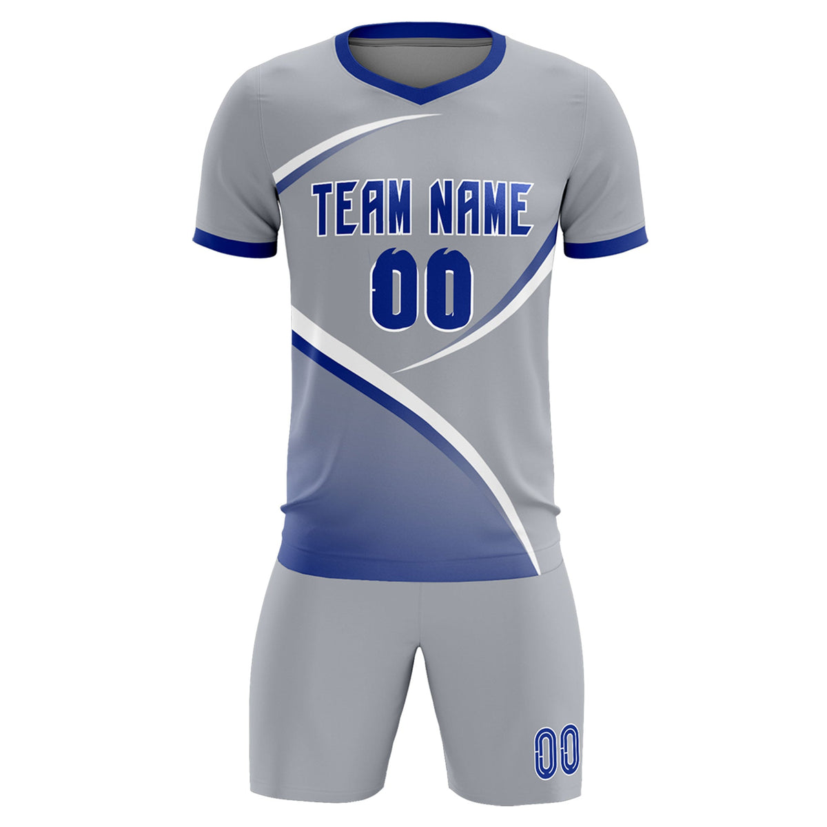 Custom Gray Royal Color Block Training Uniform For Men Soccer Sets Jersey