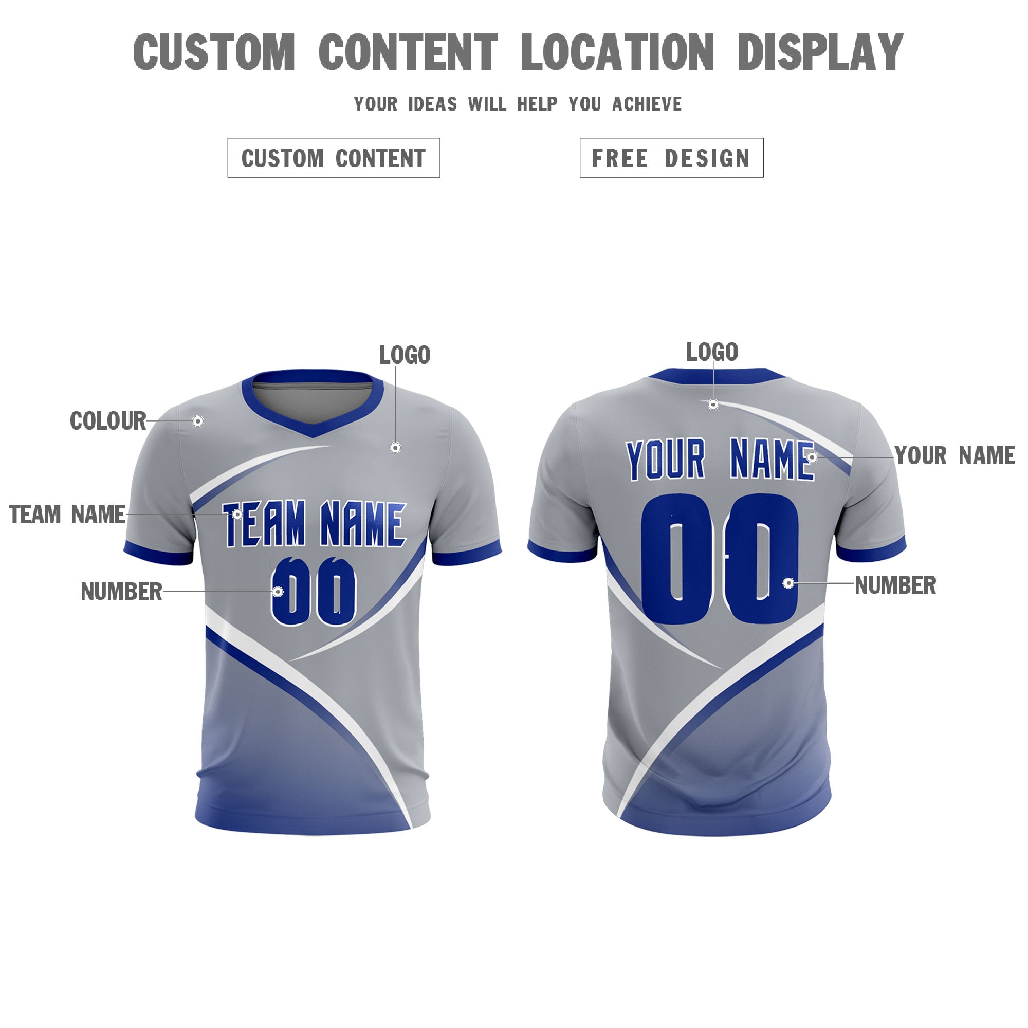 Custom Gray Royal Color Block Training Uniform For Men Soccer Sets Jersey
