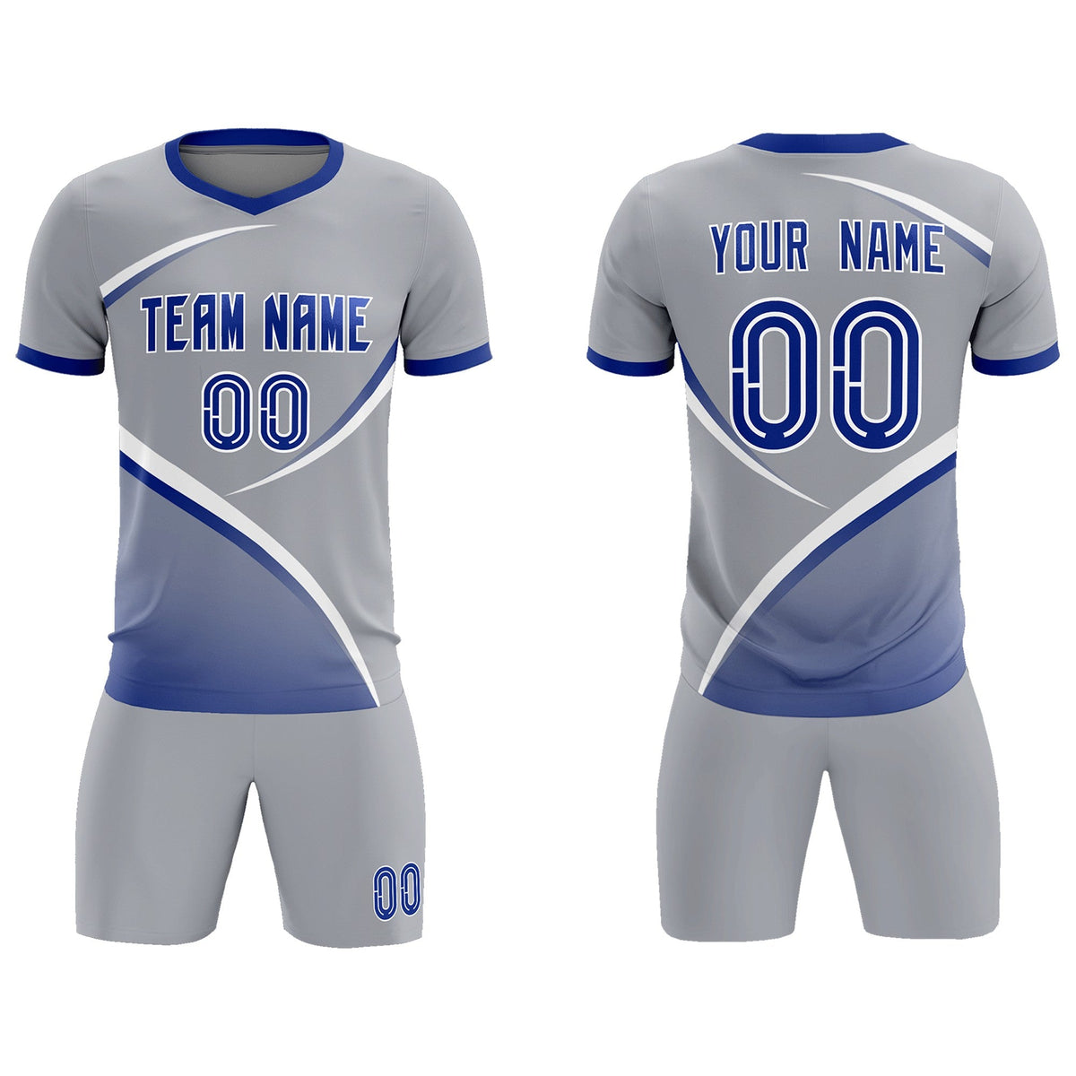 Custom Gray Royal Color Block Training Uniform For Men Soccer Sets Jersey