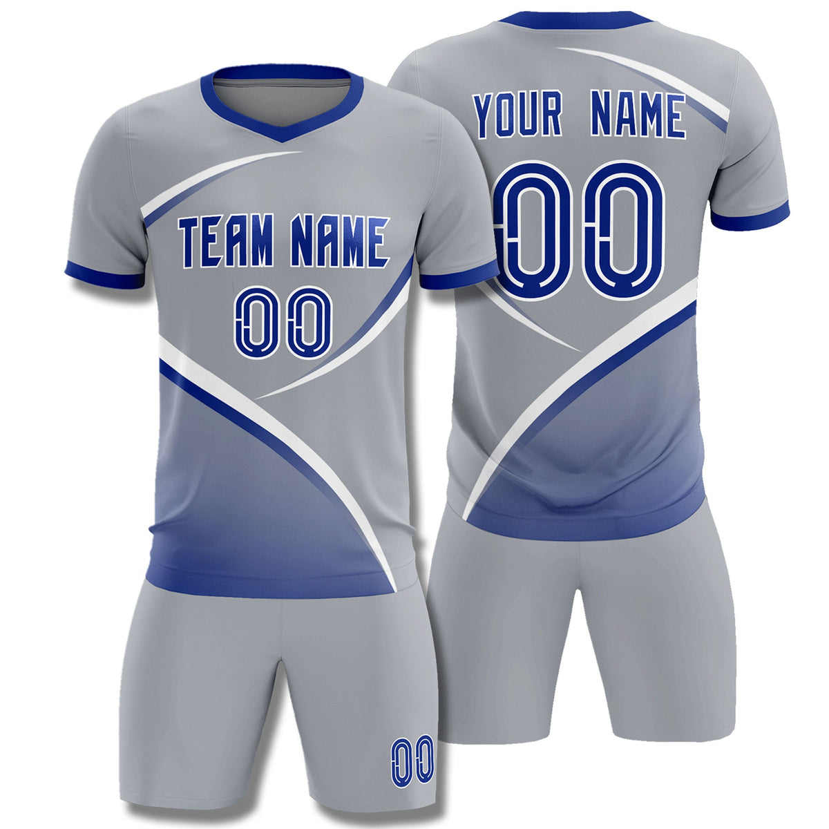 Custom Gray Royal Color Block Training Uniform For Men Soccer Sets Jersey