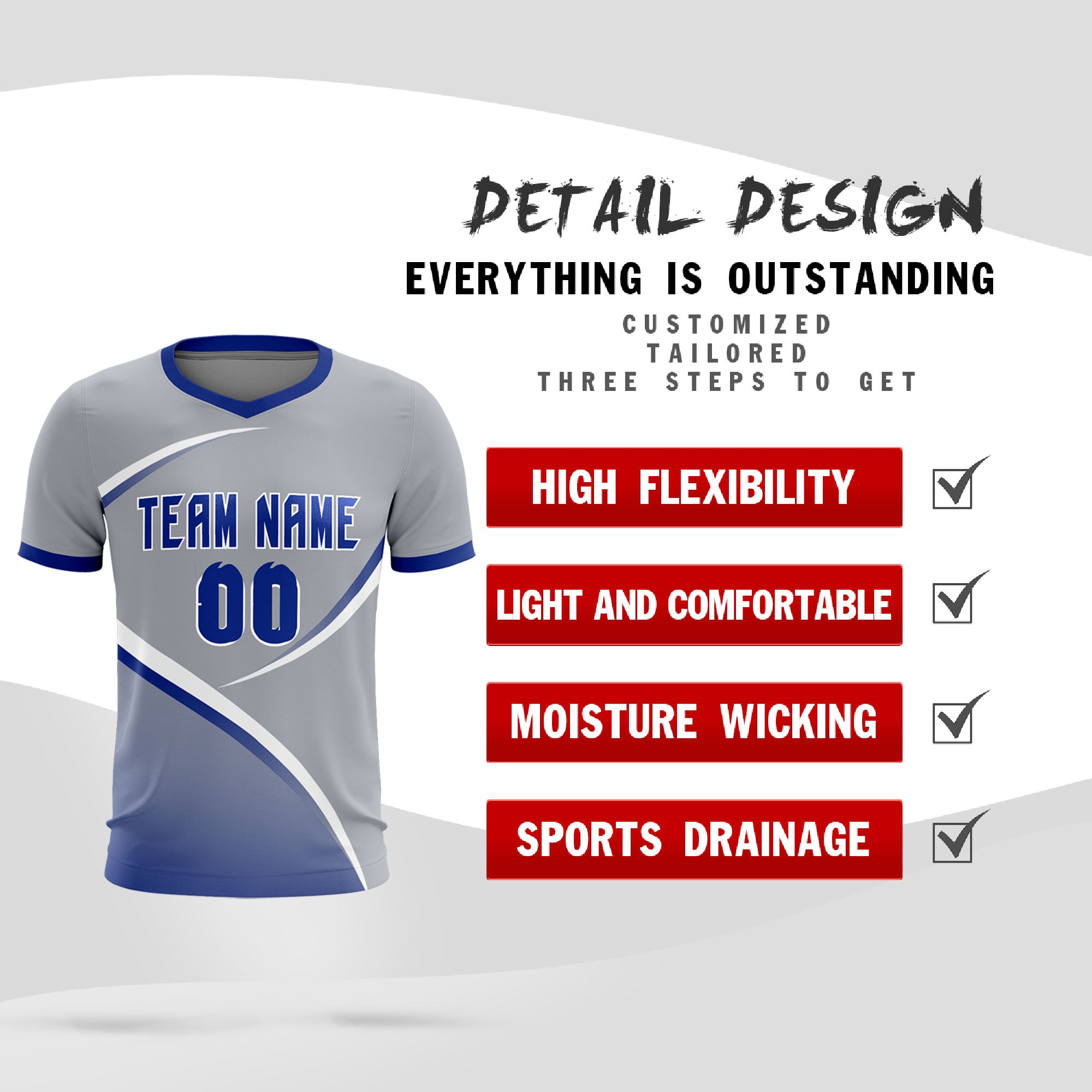Custom Gray Royal Color Block Training Uniform For Men Soccer Sets Jersey