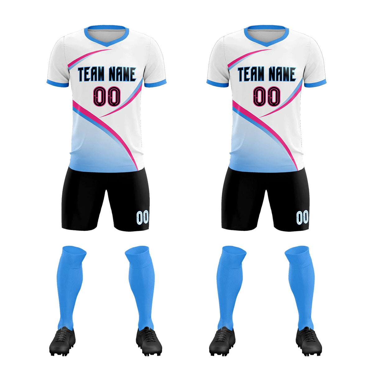 Custom White Powder Blue Color Block Training Uniform For Men Soccer Sets Jersey