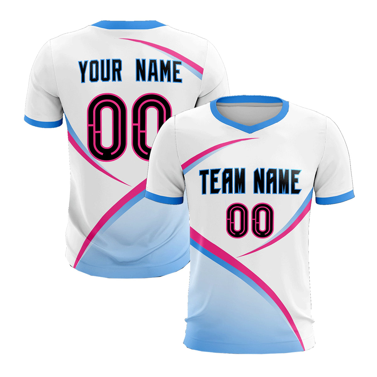 Custom White Powder Blue Color Block Training Uniform For Men Soccer Sets Jersey