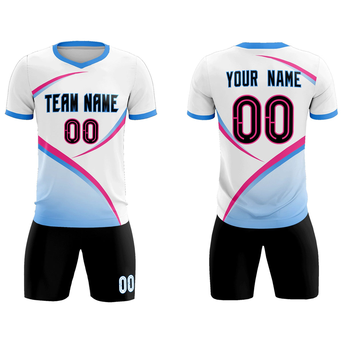Custom White Powder Blue Color Block Training Uniform For Men Soccer Sets Jersey