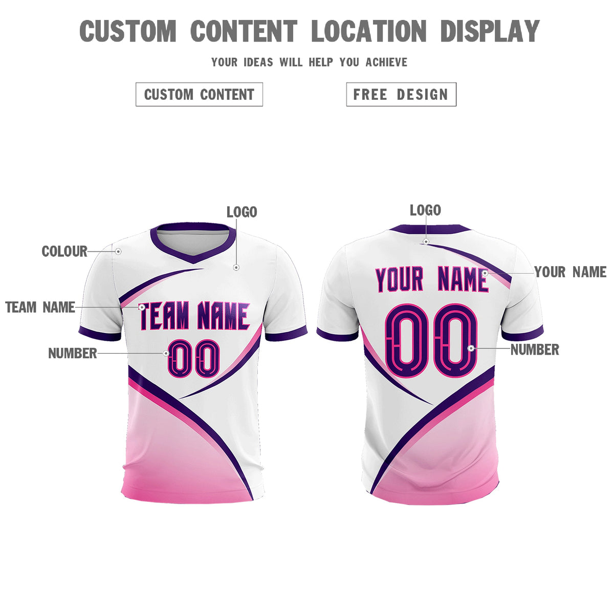 Custom White Purple Color Block Training Uniform For Men Soccer Sets Jersey