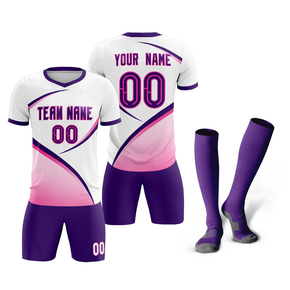 Custom White Purple Color Block Training Uniform For Men Soccer Sets Jersey