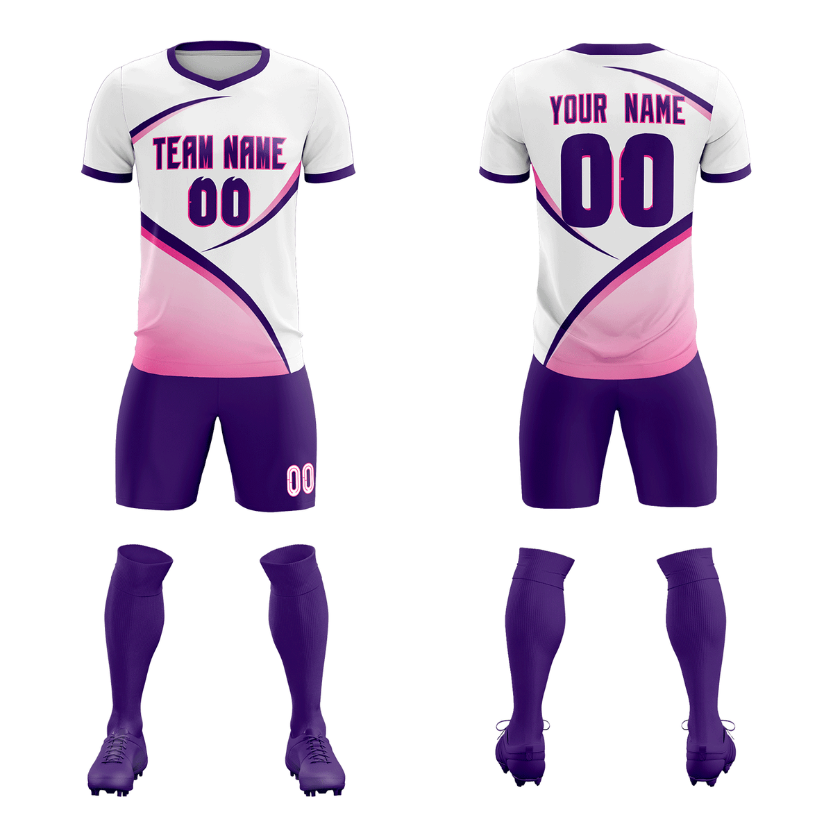 Custom White Purple Color Block Training Uniform For Men Soccer Sets Jersey