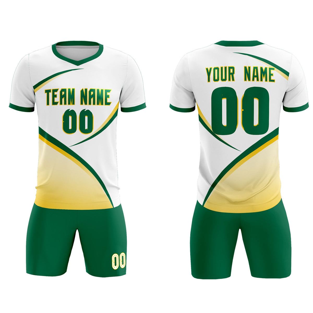 Custom White Kelly Green Color Block Training Uniform For Men Soccer Sets Jersey