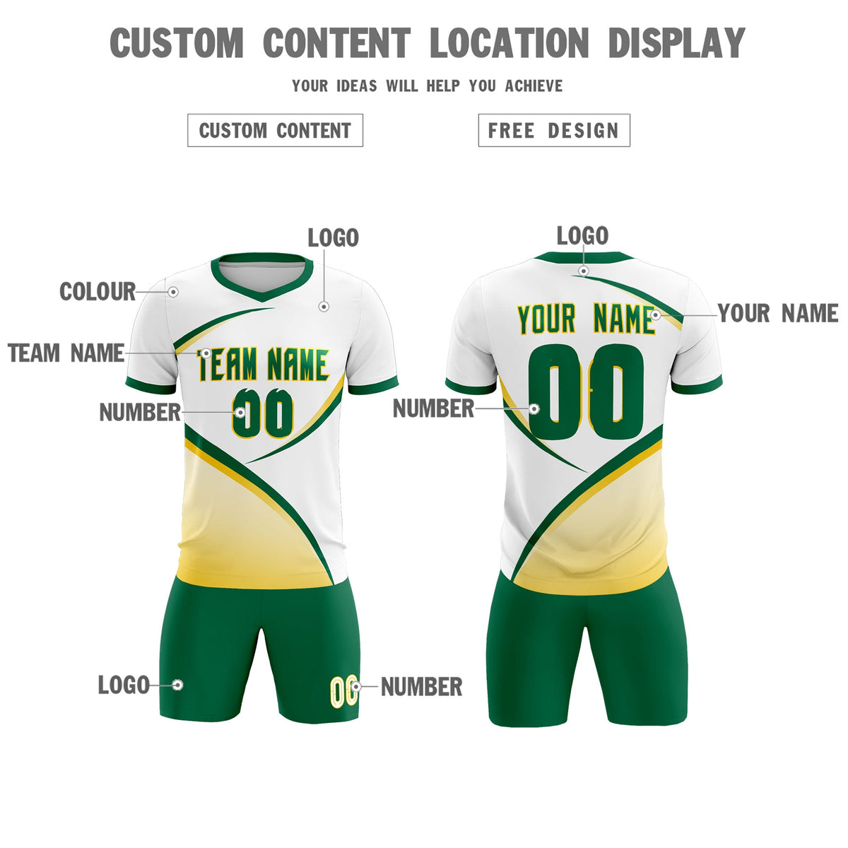 Custom White Kelly Green Color Block Training Uniform For Men Soccer Sets Jersey