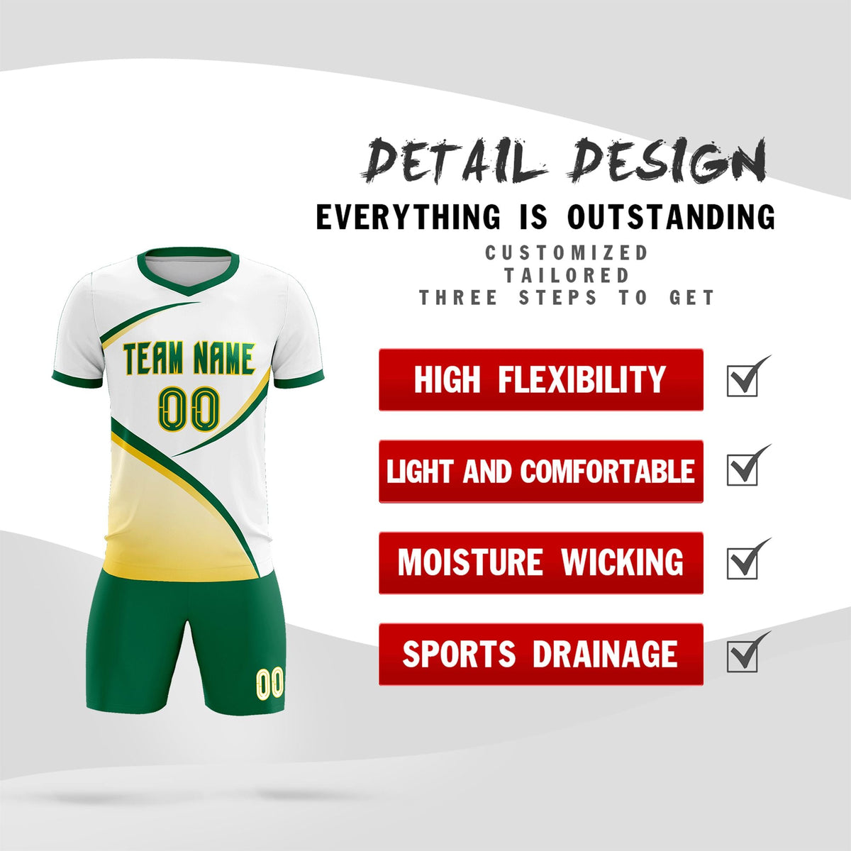 Custom White Kelly Green Color Block Training Uniform For Men Soccer Sets Jersey