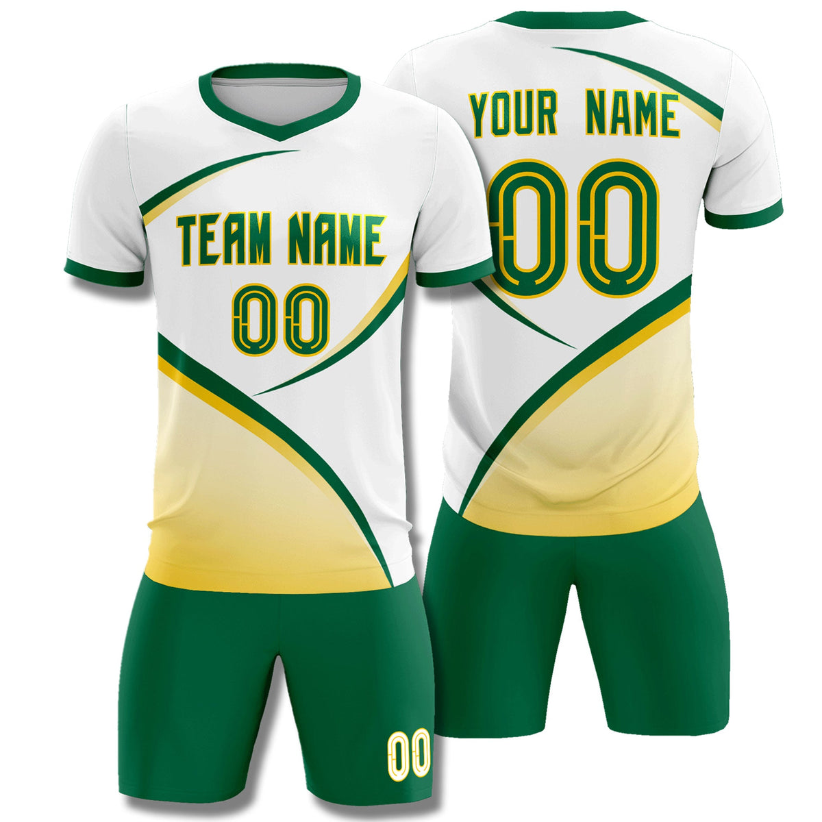 Custom White Kelly Green Color Block Training Uniform For Men Soccer Sets Jersey